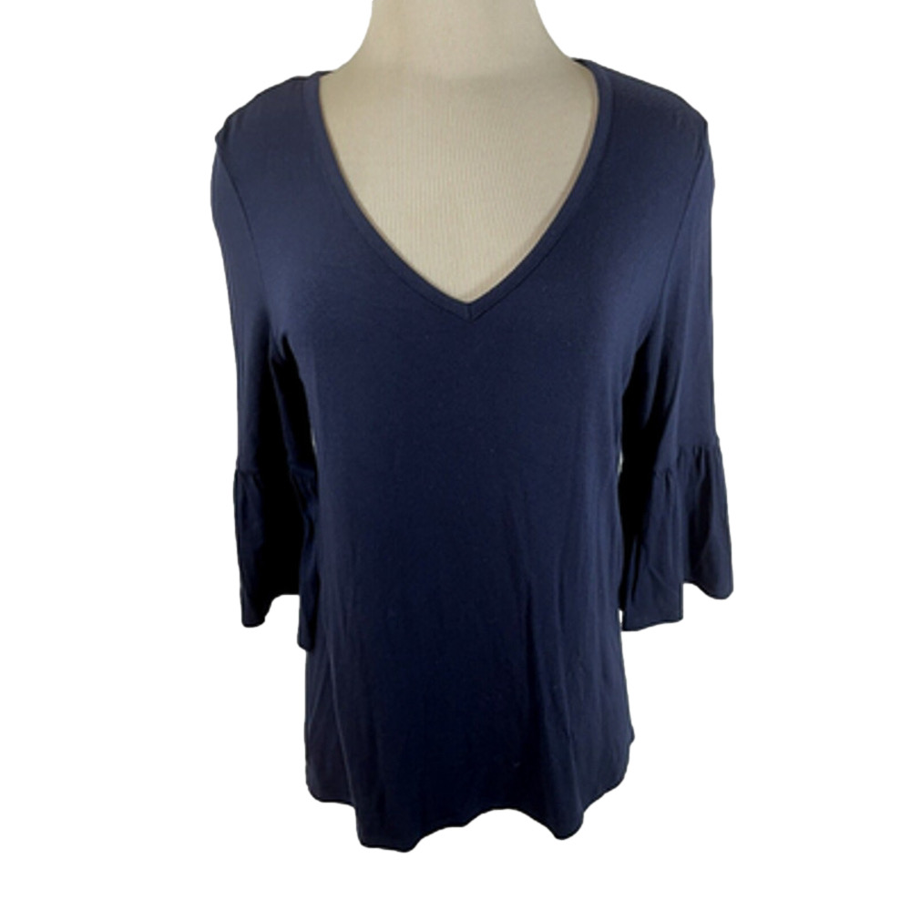 Draper James Black V-Neck 3/4 Bell Sleeve Stretch Top Sz M